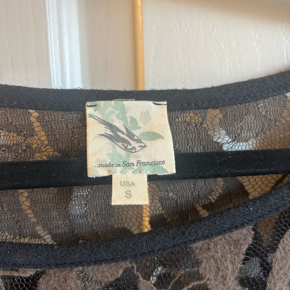 Anthropologie Brown Lace with Black Slip Mini Dress Size Small Weston Wear - Picture 3 of 8